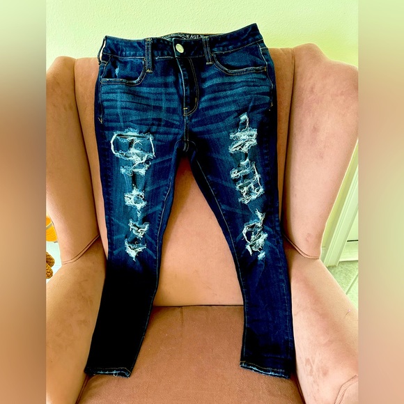 American Eagle Outfitters Jeans Uecwomens American Eagle Distressed Denim Jeggings Size 8